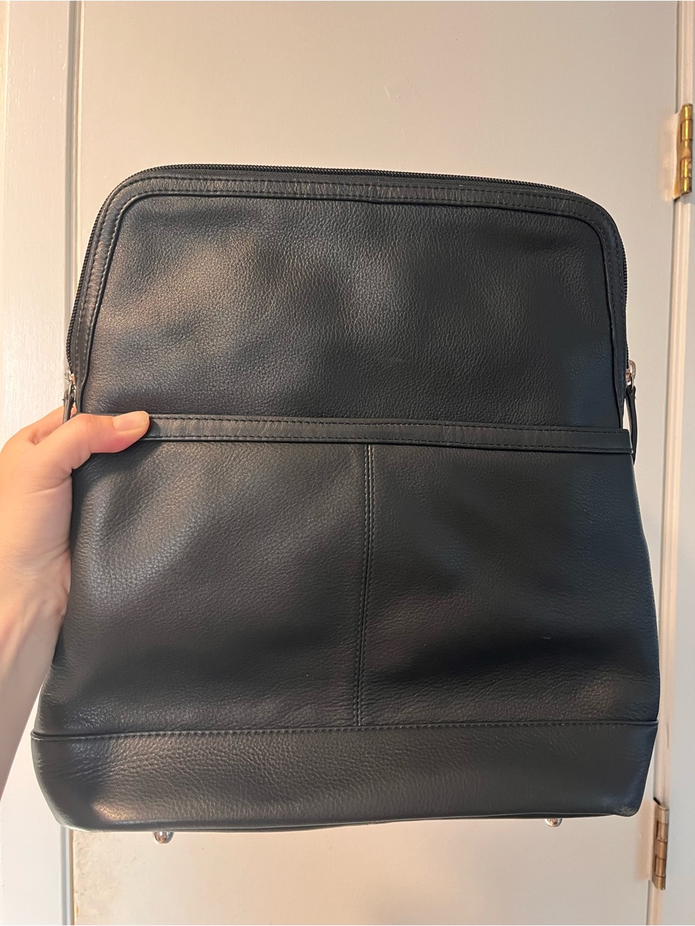 Black Leather Travel Laptop Backpack RFID Genuine Leather